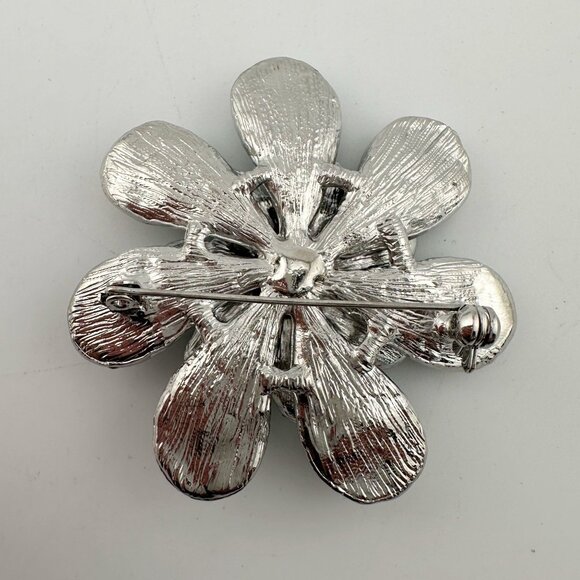 Shimmering Blue Green Peacock Crystal Flower Brooch - Picture 7 of 7